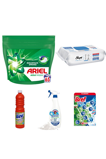 Clean Pachet de curatenie: Ariel Pods 65 + Asevi 1L+ Chante Clair 600ml+Sleepy 100 buc+ Bref 3x50g