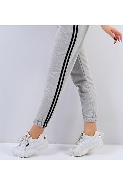 GOLSREY Unisex Gray Compact Fabric Track Pants with Double Stripes on the Sides