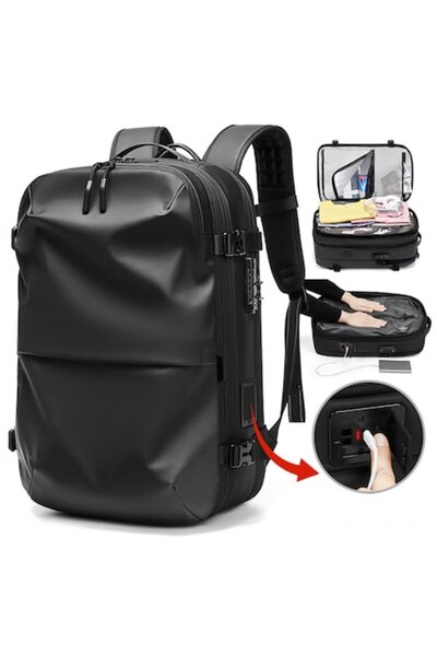 Alikommerce AK Rucsac de călătorie cu compresie automată în vid, extensibil 25-60L, blocare antifurt, negru