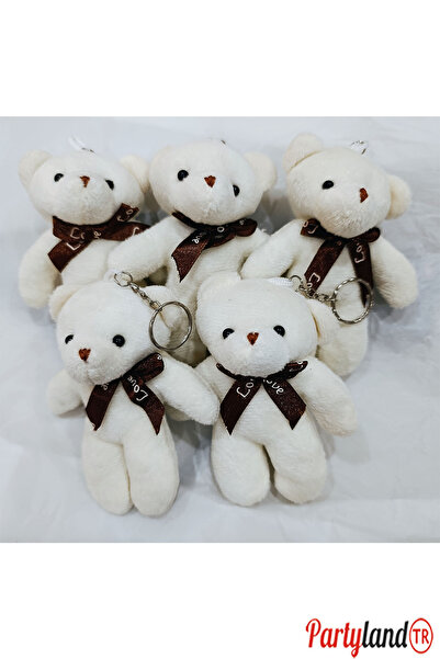 Gifixo 5 Adet Peluş Ayıcık Anahtarlık Beyaz Renk 12 cm. Anahtarlıklı 16 cm.