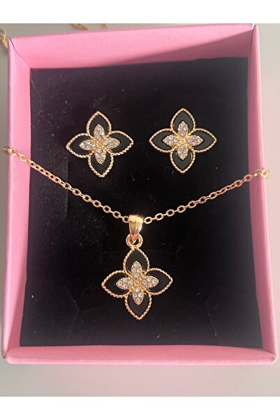 tones official مجموعة أقراط وقلادة على شكل ورقة البرسيم الحجرية ذات طابع الحظ...