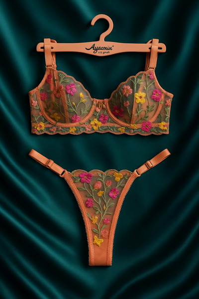 AYSEMIN Lüx nakışlı Bralet çicekli Tanga Takım