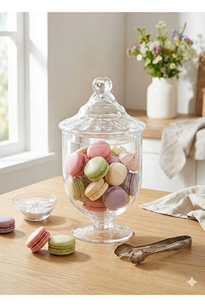 The Mia Footed Glass Jar with Lid 29X15 cm Decorative Display, Sugar Bowl and Jar Piped K