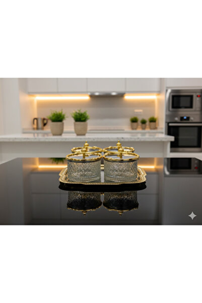 BAYUMAY GOLD ÇERÇEVELİ TEPSİLİ, 4'LÜ İKRAMLIK