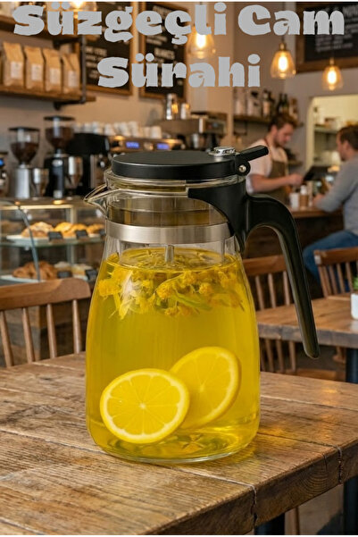 Eco Lounge Isıya Dayanıklı Süzgeçli Borosilikat Cam Demlik ve Bitki Çayı Süra...