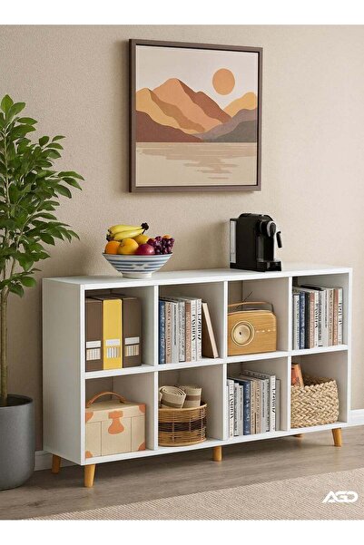 AGD خزانة كتب خشبية قائمة بذاتها من طبقتين، 8 مكعبات، أبيض