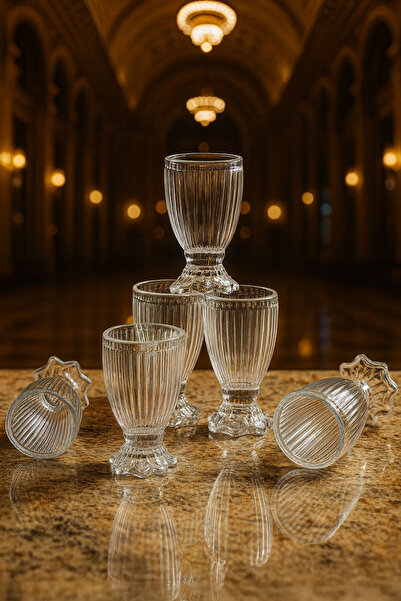 Mutfiko Luxury Footed Glass Coffee Side Cup Set of 6 – Patterned Stylish Pres...