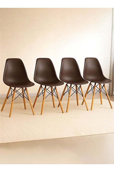 Taimi Set of 4 Modern Plastic DSW Dining Chairs, Shell Lounge, Brown - 70H x 40L x 40W cm