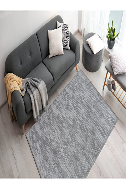 Musbak Halıdan Gri Ekustik Emboss Serisi Modern Kaymaz taban Makinede Yıkanab...