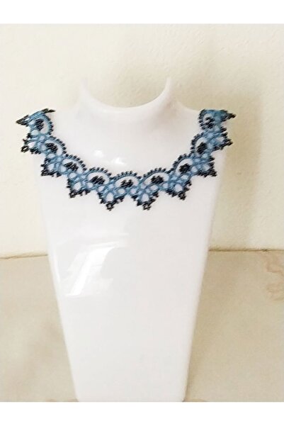 Ileanabiju Colier bleu cu gri, la baza gatului din dantela frivolite