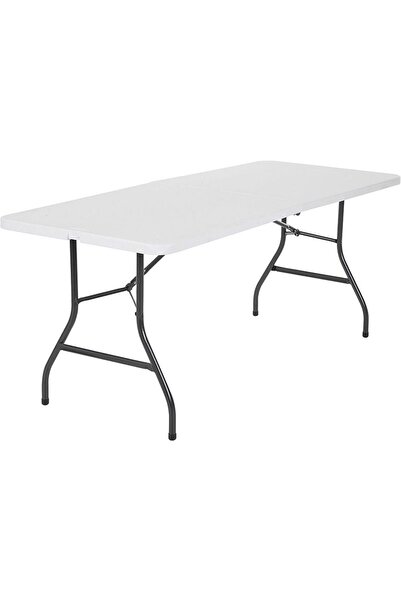 AGD Portable folding plastic table for garden and beach, 1.8 meters long, white color