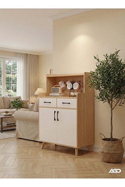 AGD Kitchen Storage Side & Coffee Corner Cabinet, 2 Doors, 2 Drawers, 70×40×118 cm