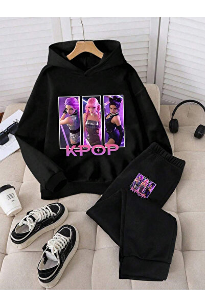 SVART WEAR Детски комплект от суитчър с качулка и долнище с принт K-POP