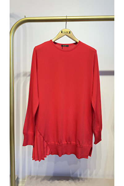 Invee Pleated Detailed Knitwear Tunic - Red