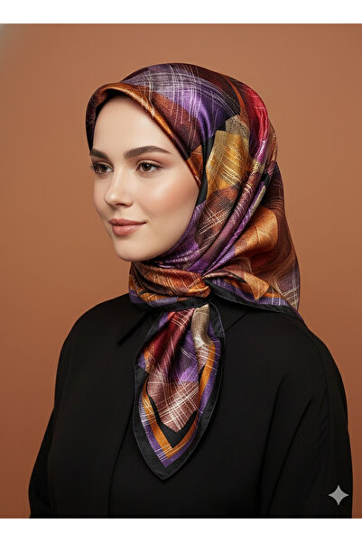 Levidor 90X90 Silk-Look Purple - Brown Scarf – Non-Slip Twill Stylish Design