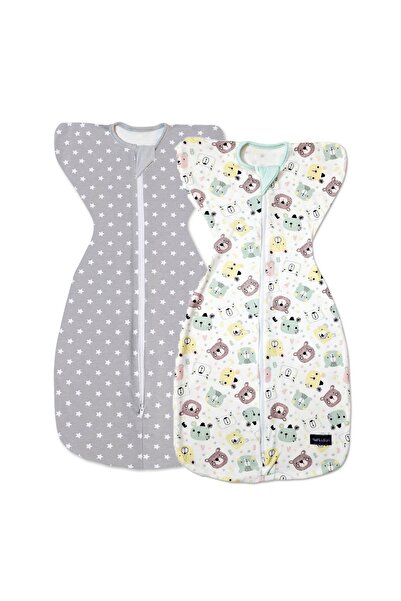 Kidizi Set 2 sisteme de infasat cu fermoar dublu Swaddel Confort Grey Stars B...