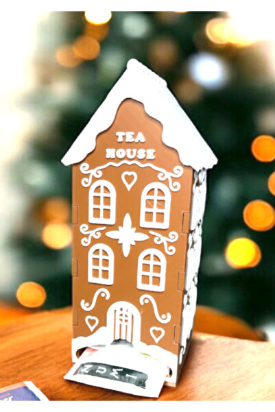 3D Atölyem حامل شاي بتصميم ثلاثي الأبعاد على شكل بيت شاي من خبز الزنجبيل بمنا...