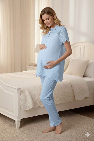 LOHOUSE Kadın Keten Fistolu Dantelli Lohusa Hamile Pijama Takımı
