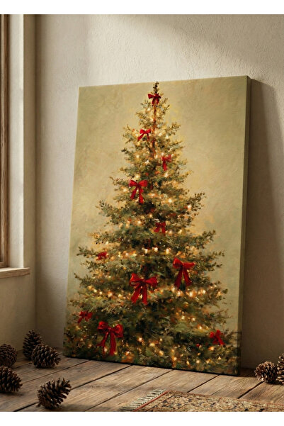 Dekor Paleti Yılbaşı Hediyesi Işıklı Çam Ağacı Temalı Kanvas Tablo Duvar Dekoru