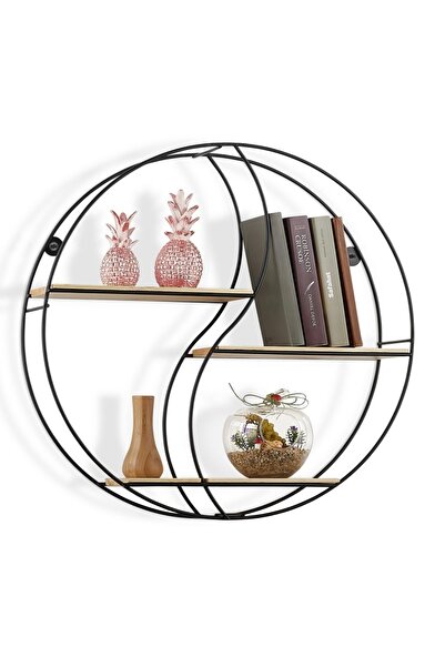 S&M HOUSEWARE Yuvarlak Metal Duvar Rafı | Dekoratif Ahşap Raflı Modern Duvar ...
