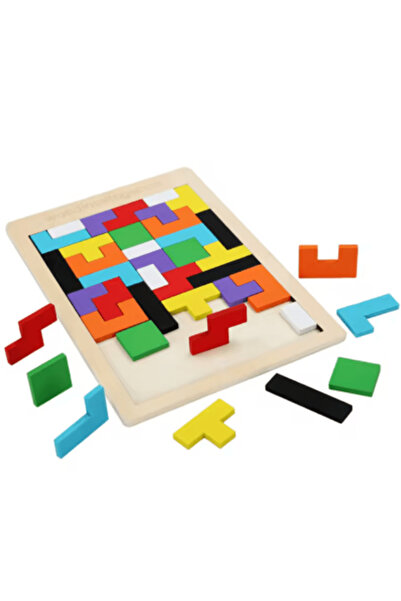 CRM Puzzle creativ din lemn Tangram pentru copii, 40 de piese, multicolor