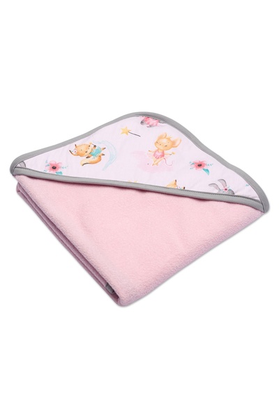 Kidizi Prosop bebe din bumbac cu gluga 90x90 cm Loving Ballet, roz, potrivit ...