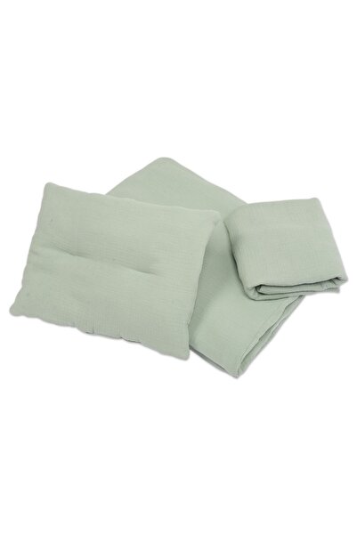 Kidizi Lenjerie patut din muselina dubla 120x60 cm mint, include cearceaf, pe...