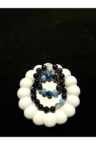 almihomi Natural Crystal Bracelet Set in Black & Blue – 2 Pieces Handmade Luxury Bracelets for Men & Women