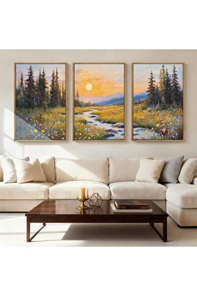 ALAYRA International مجموعة من 3 لوحات فنية تجريدية بسيطة على قماش، مقاس 40 × 60 سم، مؤطرة، لوحات جدارية