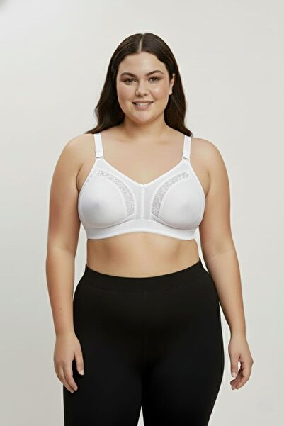 enmodaiçgiyim حمالة صدر بيضاء يبرز انحناءات الجسم مينيميزر بدون أسلاك وبدون إسفنج وتفاصيل من الدانتيل وحزام عريض ومريح