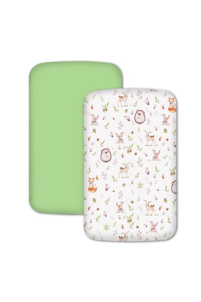 Kidizi Set 2 cearceafuri din bumbac cu elastic roata pentru patut cosleeper 90x50 cm Kidizi, Forest Joy