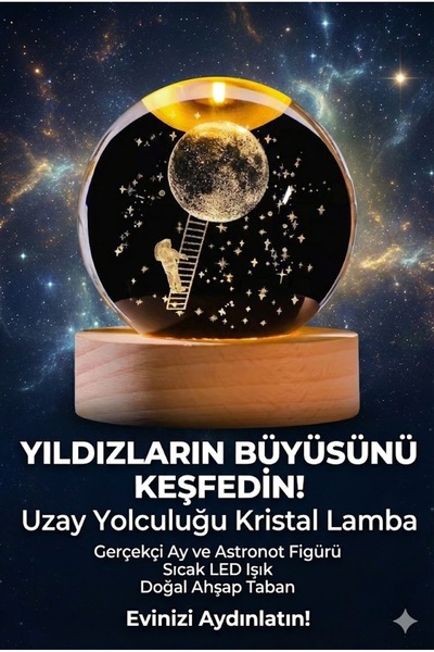sonx 3D Kristal Küre Gece Lambası - Ahşap Tabanlı Dekoratif LED Masa Üstü Ayd...
