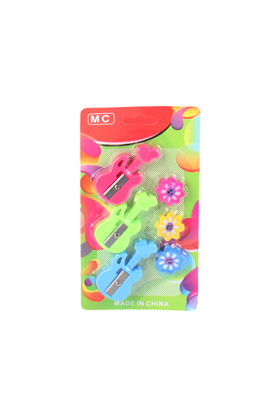 MEVEN Set Beauty Eraser and Sharpener Colored - 6 Pieces (3 Erasers, 3 Sharpeners)