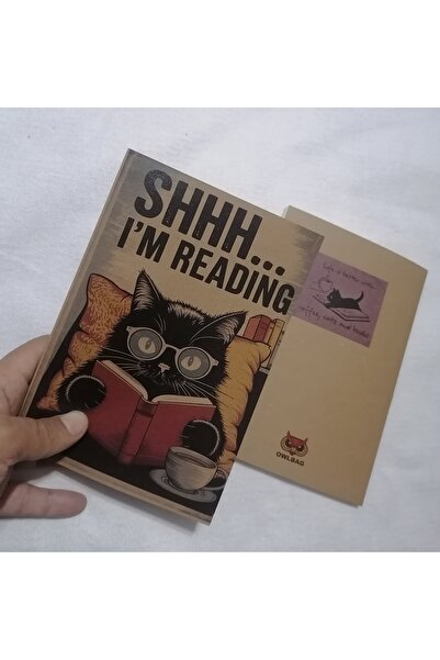 OWLBAG COMPANY OWL BAG Caiet cu model de pisică cititoare cu aspect vintage c...