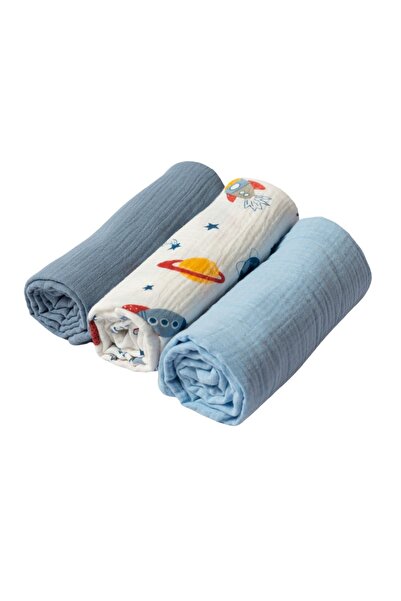 Kidizi Set 3 paturici din muselina dubla moale 78x78 cm Space, 100% bumbac