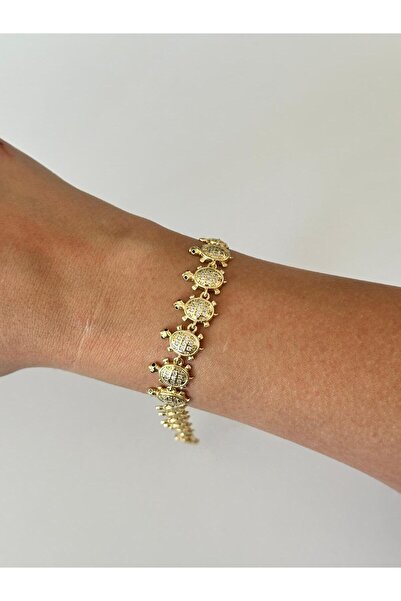 Charmist 14K Çelik Üzeri Altın Kaplama Kaplumbağa Figürlü Bileklik