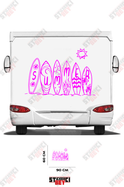 STİCKERCI BEY ملصق صيفي لعربة التخييم مع تصميم لوح ركوب الأمواج