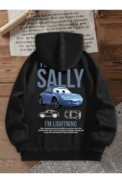 Baxia Girl-Boy Children's Sally Printed Hooded Cardigan Gray Black Zippered H...