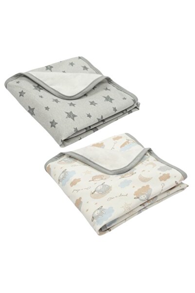 Kidizi Set 2 paturici din bumbac flausat moale si pufos pe interior 85x85 cm On a Cloud Grey