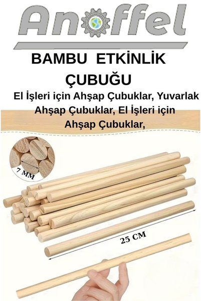 Anoffel Ahşap Bambu Çubuk Çöp Şiş Hobi Ve Etkinlik Malzemesi Macun Çubuğu 7 M...