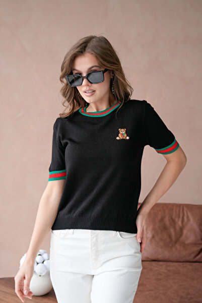 Park Karon Women's Crew Neck Short Sleeve Striped Knitwear Sweater 10229