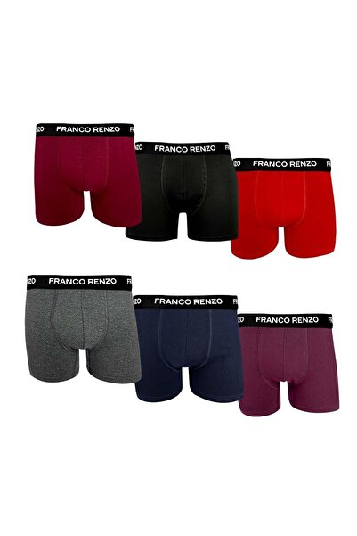 FRANCO RENZO Erkek 6'lı Lüx Kutulu Pamuklu Ve Likralı Boxer - Kırmızı - Bordo...