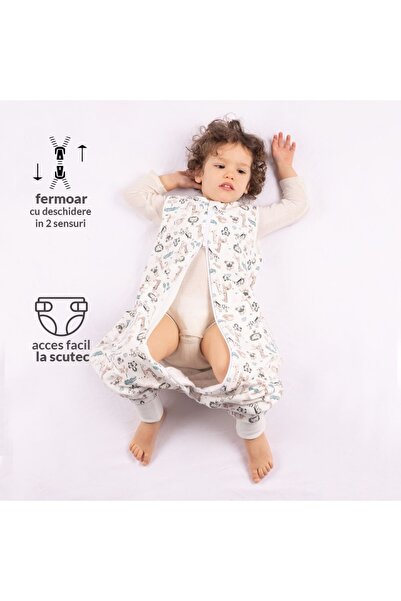Kidizi Sac de dormit cu picioare din bumbac flausat 18-36 luni Safari, 1 tog, mansete transformab...