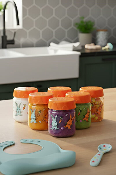 krommet Altılı Desenli Bebek Mama Kavanozu 200 Ml