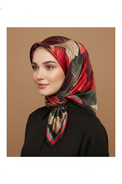 Levidor 90X90 Silk-Look Red - Black Crystal Scarf – Non-Slip Twill Stylish De...