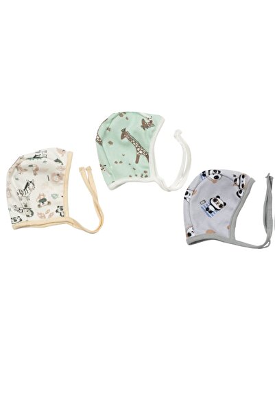 Kidizi Set 3 caciulite nou-nascut cu snur bumbac 100% 0-2 luni Animals