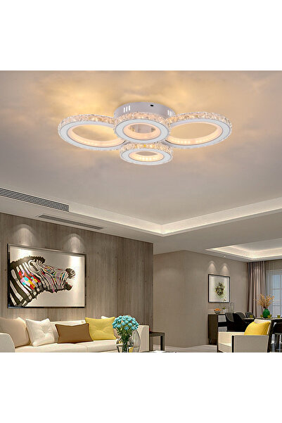 iTin Lustra LED cu telecomanda si cristal NOVA ROTONDA RGB 82W, 4 Cercuri, lu...