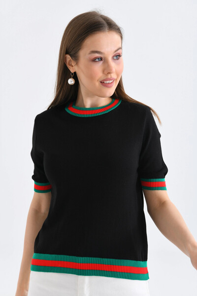 Park Karon Pulover tricotat cu mânecă scurtă pentru femei guler rotund 10216