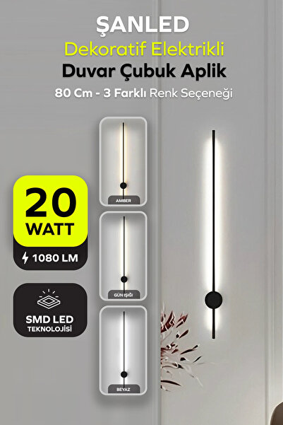 ŞANLED Dekoratif 20W İç Mekan Siyah Kasa 3 Renkli Işık Elektrikli 80 cm Duvar...