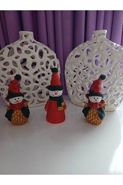 Hanlar Home 3'lü Kış/Yılbaşı Konseptli Şapkalı Kardan Adam Figürleri